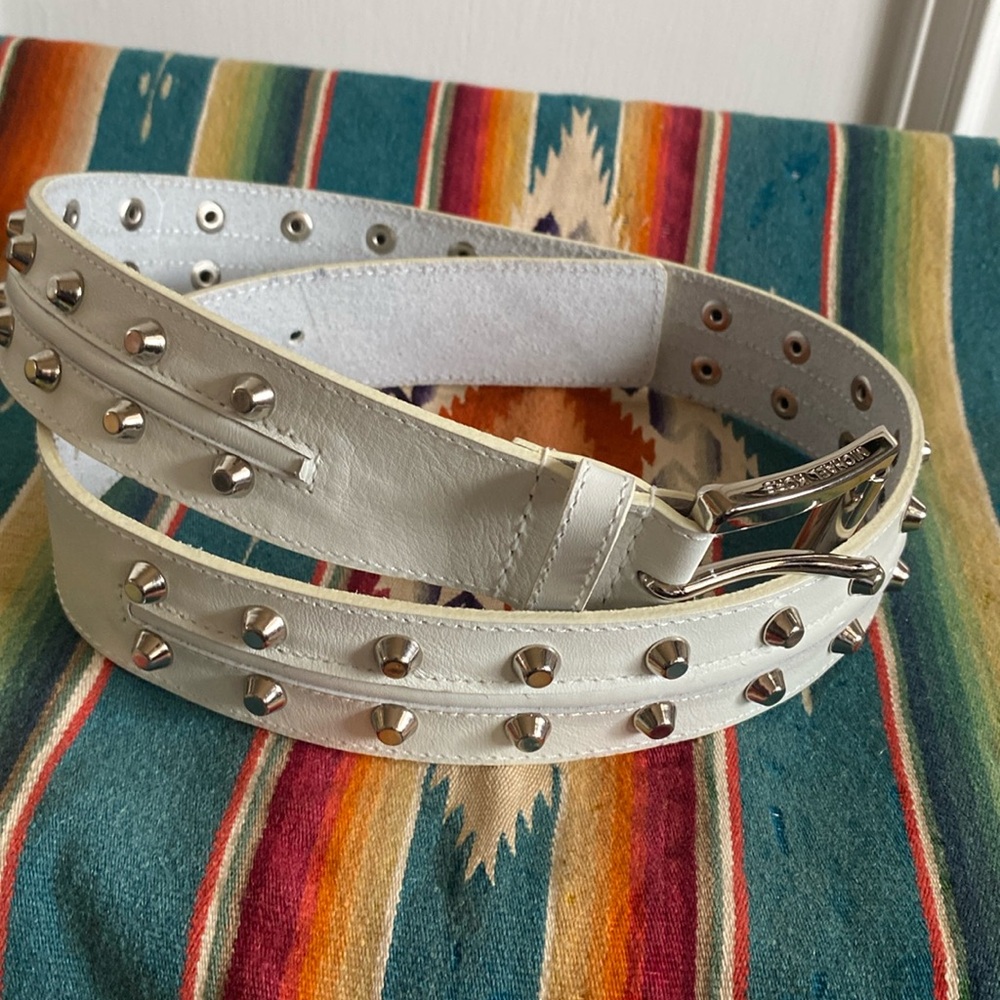 Michael Kors Studded Leather Belt White SZ S